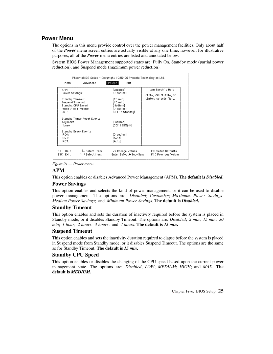 Planar C3013T, C3012T user manual Power Menu, Power Savings, Standby Timeout, Suspend Timeout, Standby CPU Speed 