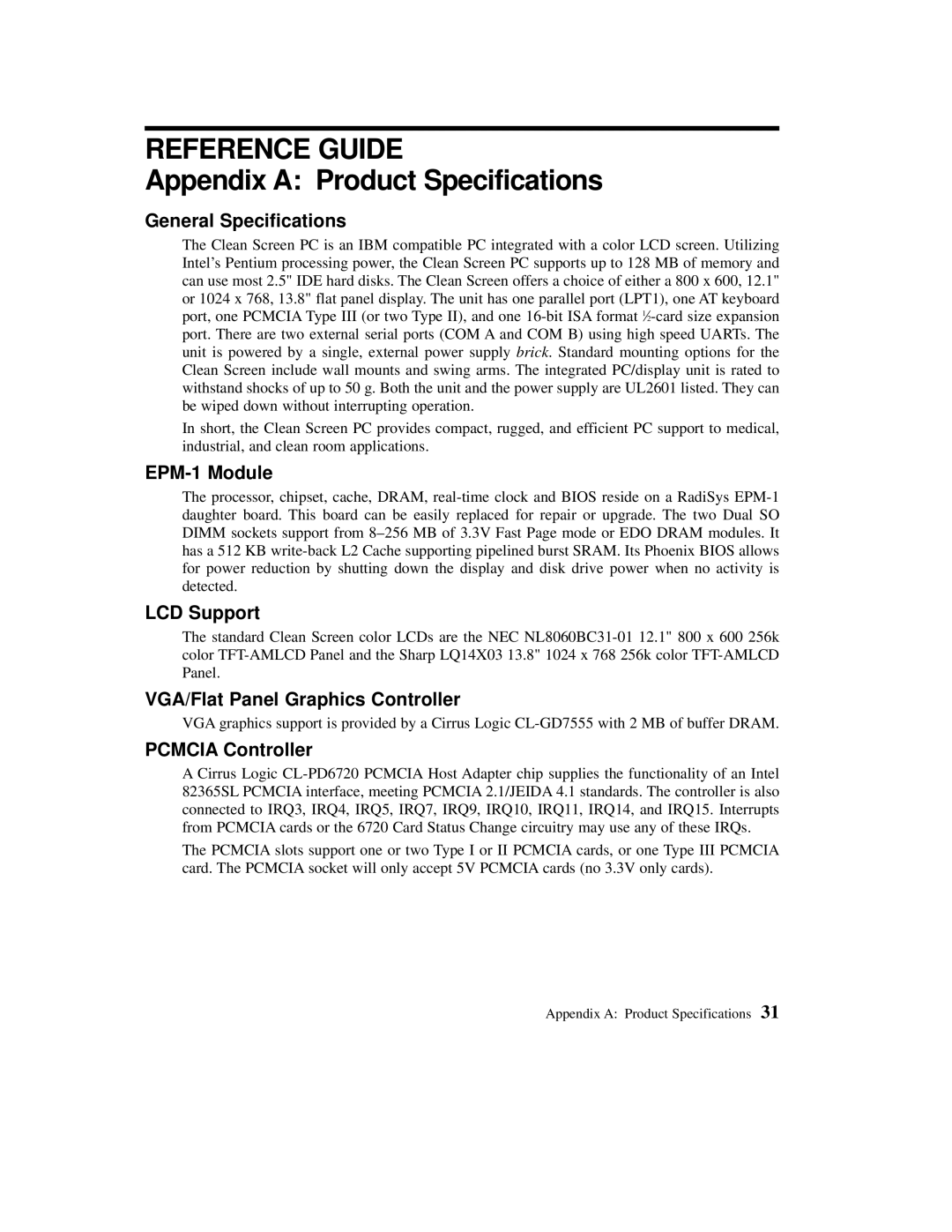 Planar C3013T, C3012T user manual Appendix a Product Specifications 