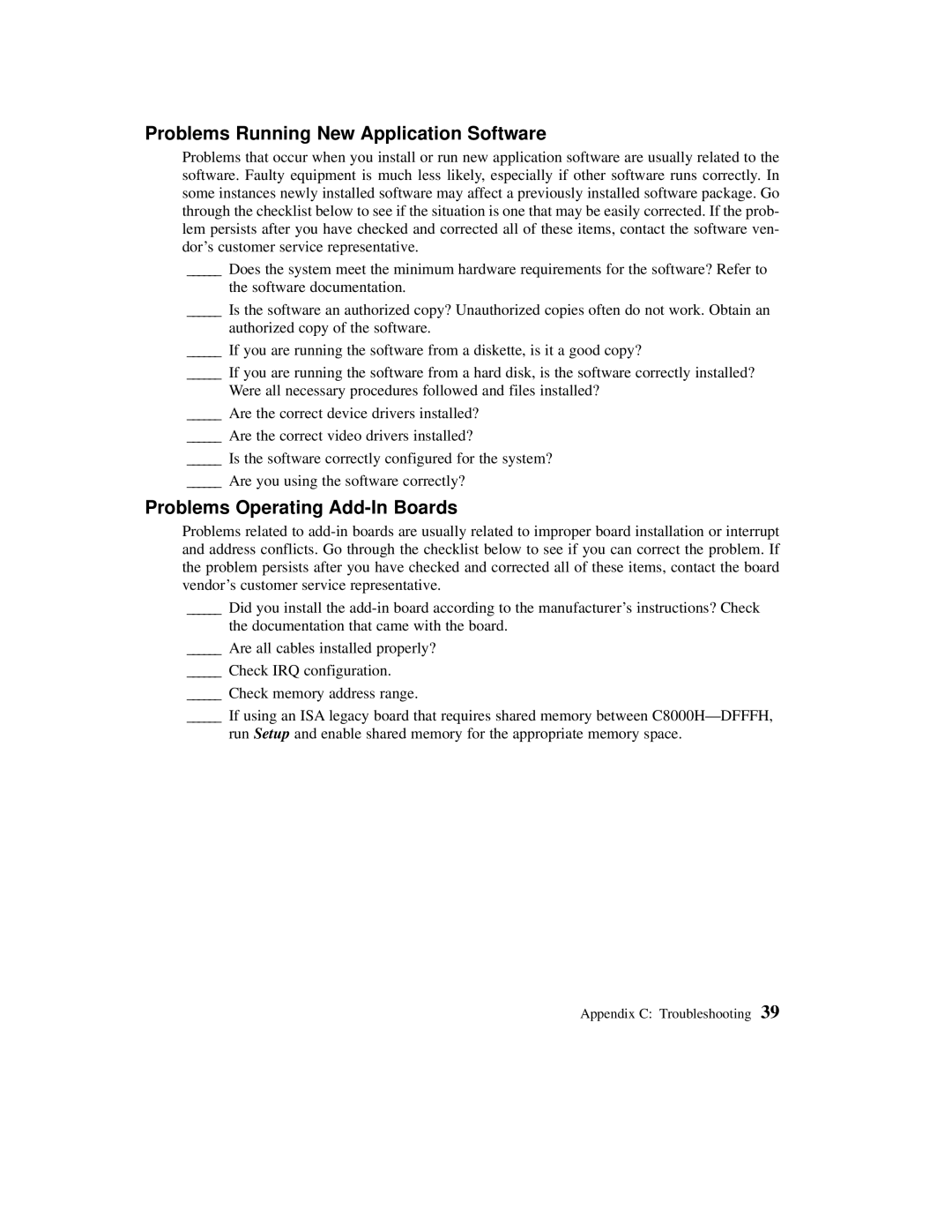 Planar C3013T, C3012T user manual Problems Running New Application Software, Problems Operating Add-In Boards 