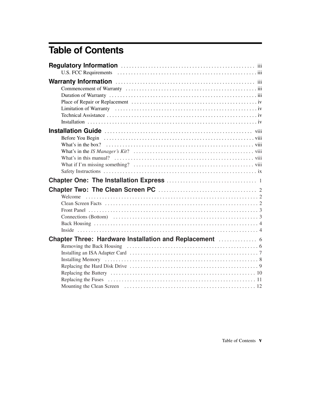 Planar C3013T, C3012T user manual Table of Contents 