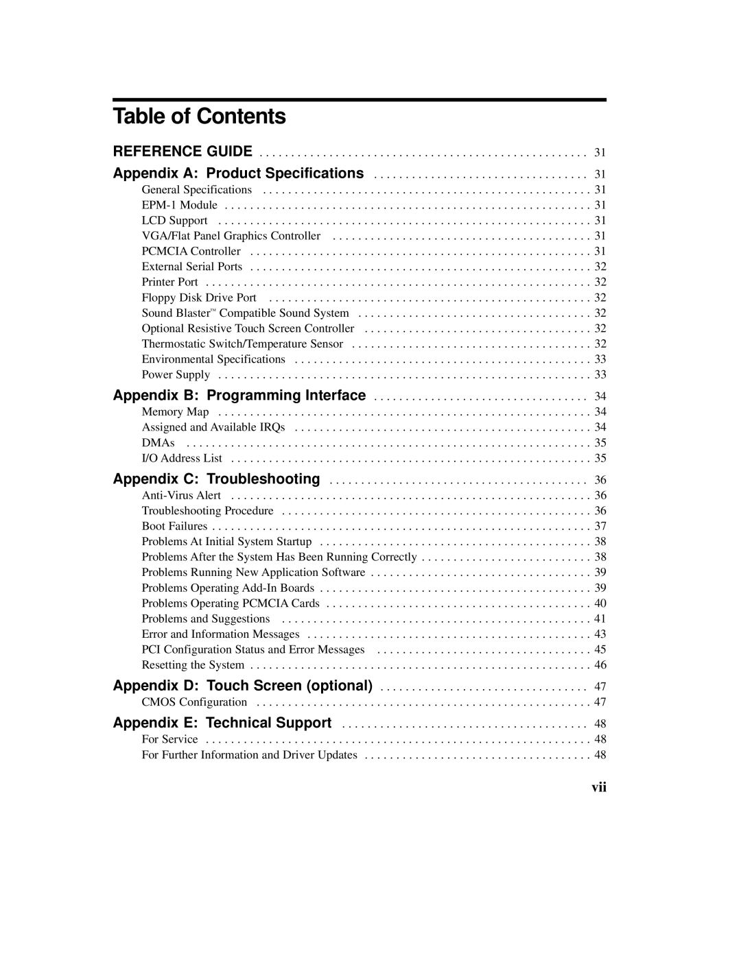 Planar C3013T, C3012T user manual Vii, Reference Guide 