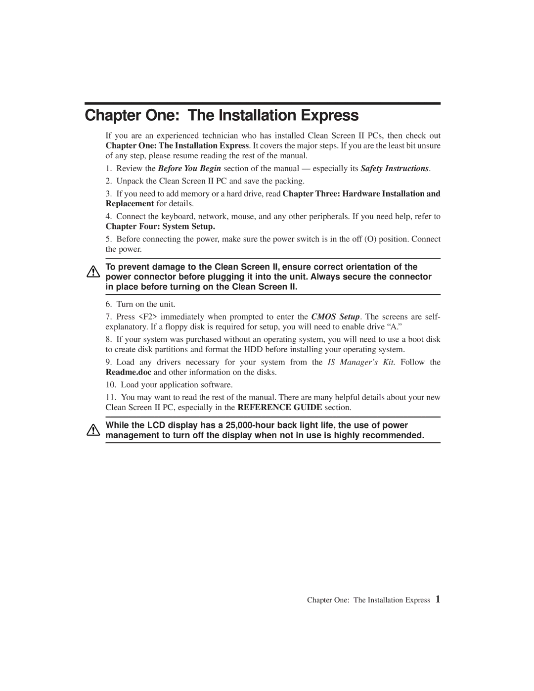 Planar C3215 user manual Chapter One The Installation Express, Chapter Four System Setup 