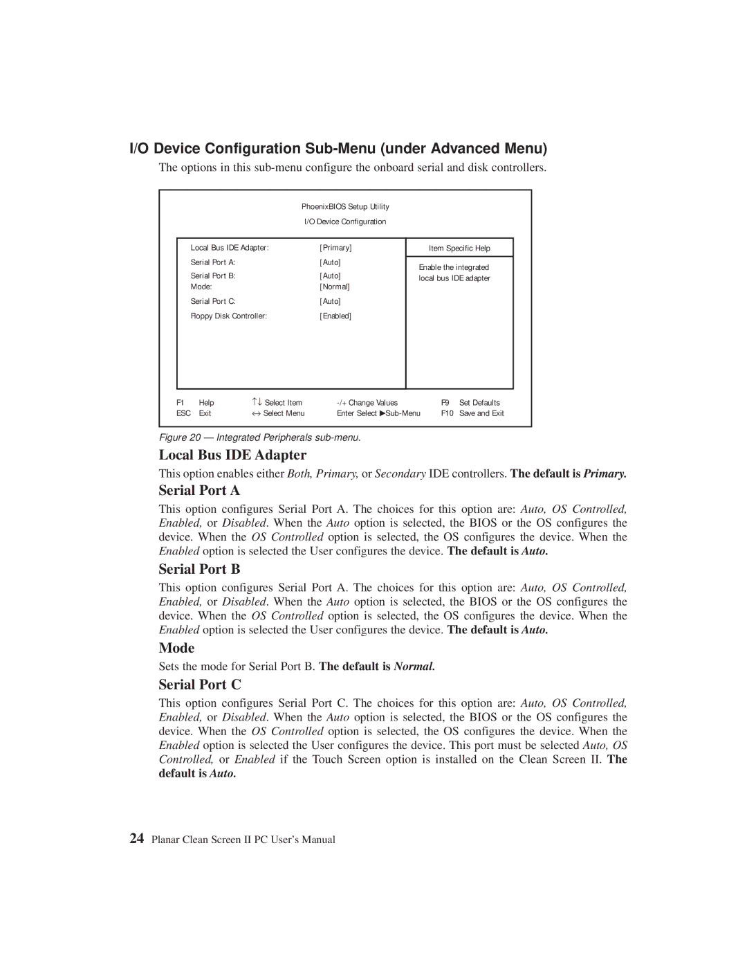 Planar C3215 user manual Device Configuration Sub-Menu under Advanced Menu 