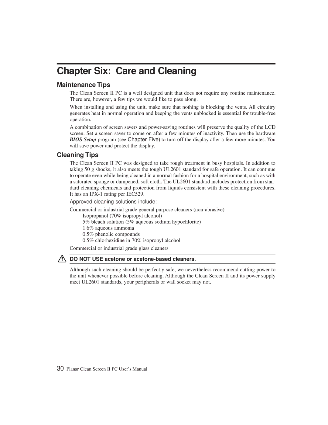 Planar C3215 Chapter Six Care and Cleaning, Maintenance Tips, Cleaning Tips, Approved cleaning solutions include 