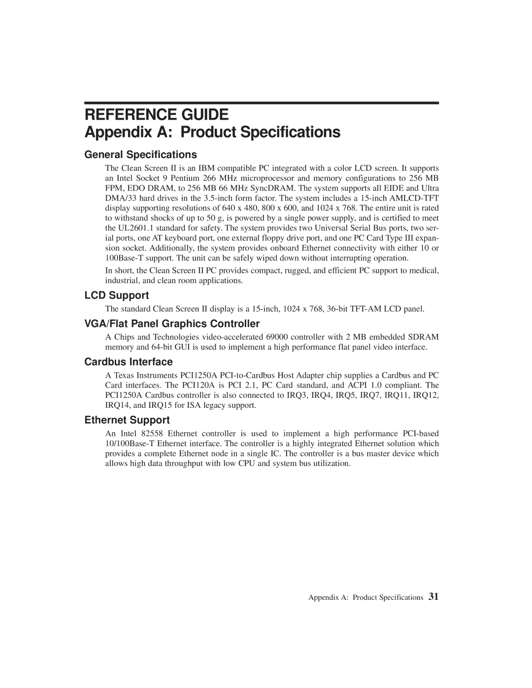 Planar C3215 user manual Appendix a Product Specifications 