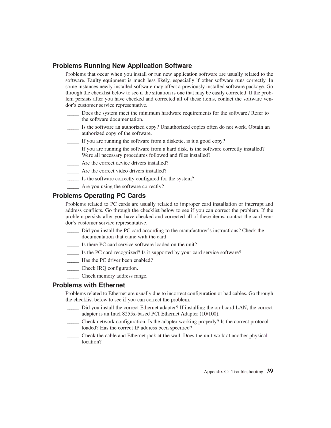 Planar C3215 user manual Problems Running New Application Software, Problems Operating PC Cards, Problems with Ethernet 