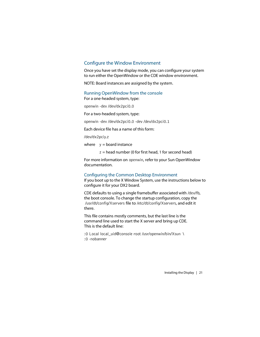 Planar C3i/EX manual Configure the Window Environment, Running OpenWindow from the console 