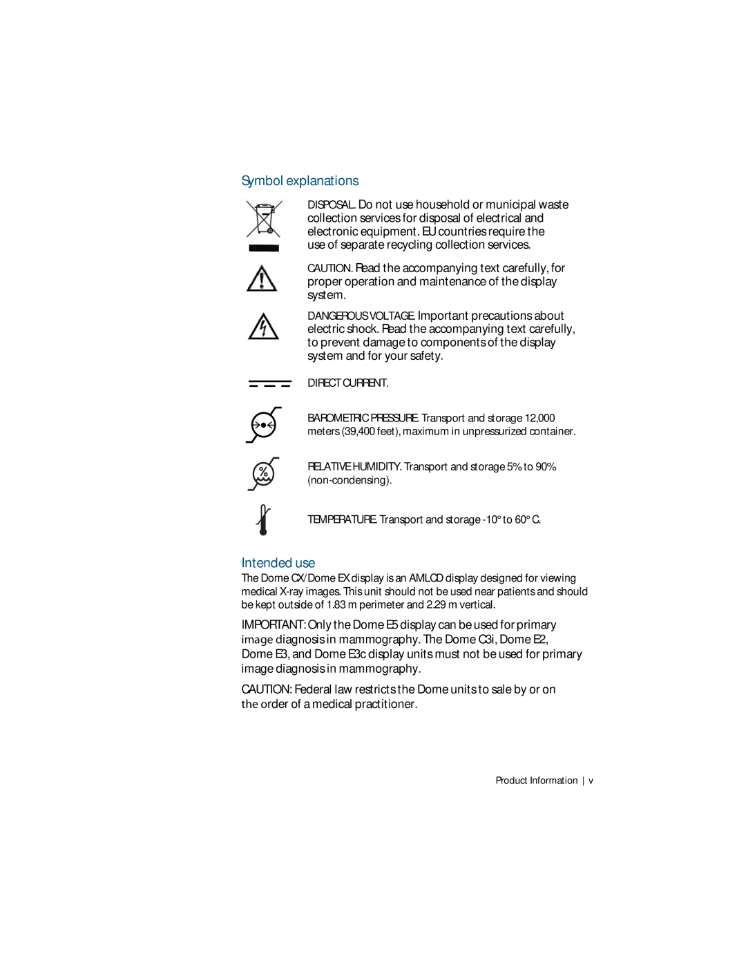 Planar C3i/EX manual Symbol explanations, Intended use 