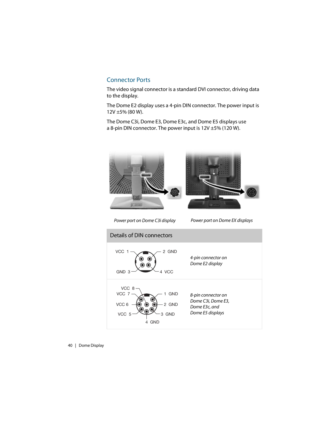 Planar C3i/EX manual Connector Ports, Details of DIN connectors 