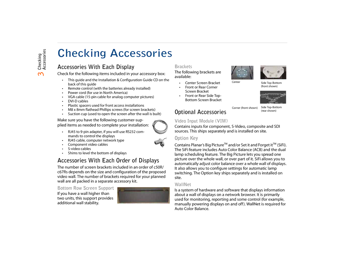 Planar C67RP, C50RX, C67RX quick start Checking Accessories, Accessories With Each Display 