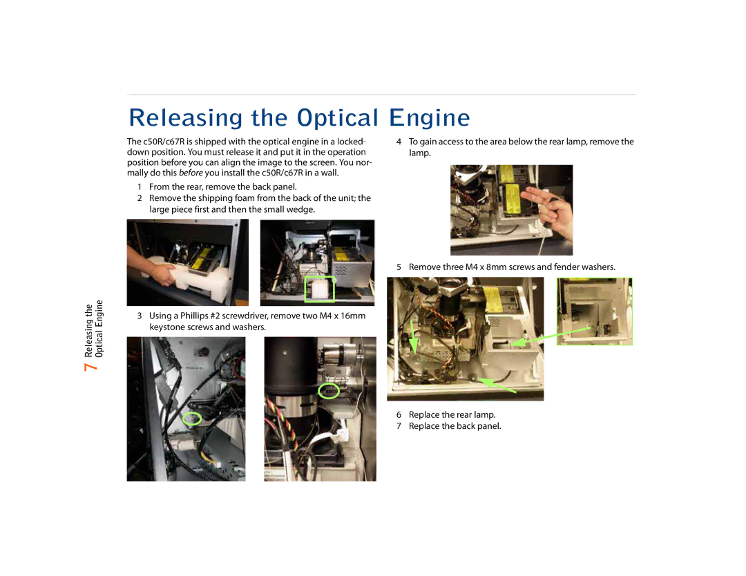 Planar C67RX, C50RX, C67RP quick start Releasing the Optical Engine 