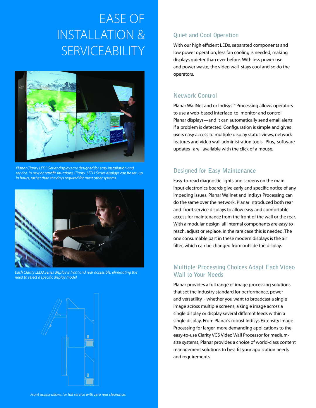 Planar Clarity LED3 manual Quiet and Cool Operation, Network Control, Designed for Easy Maintenance 