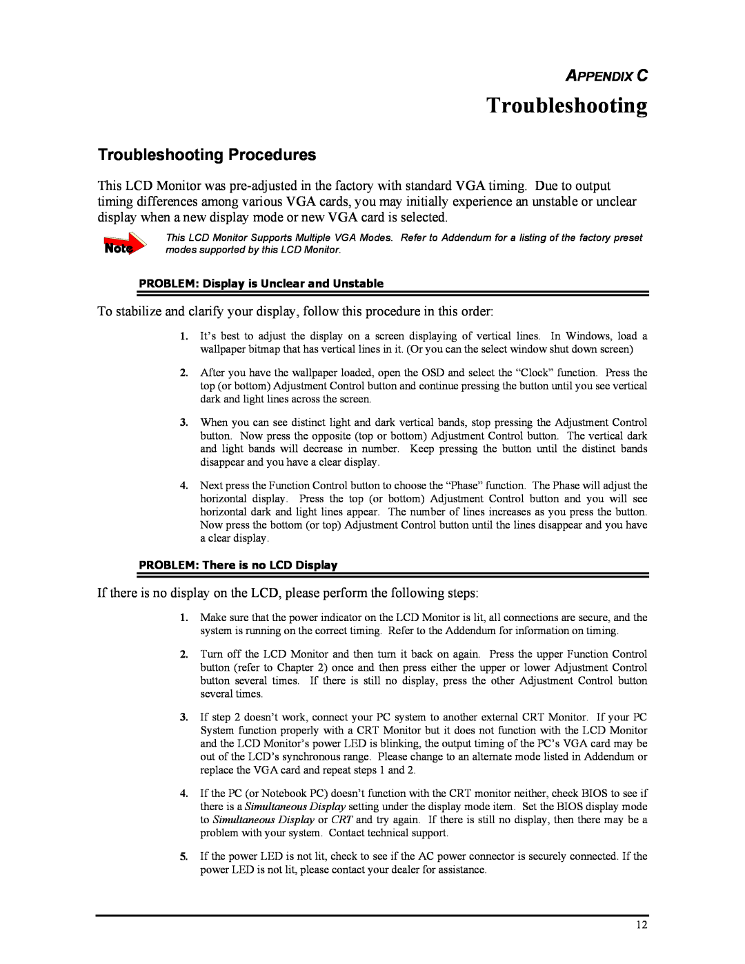 Planar CT1905S manual Troubleshooting Procedures 