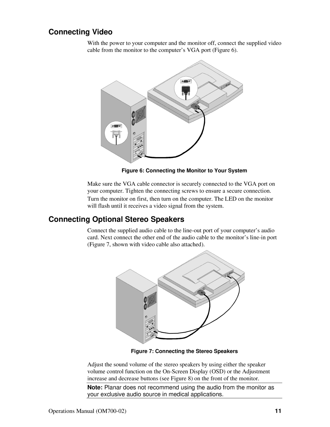 Planar D6015TM manual Connecting Video, Connecting Optional Stereo Speakers 