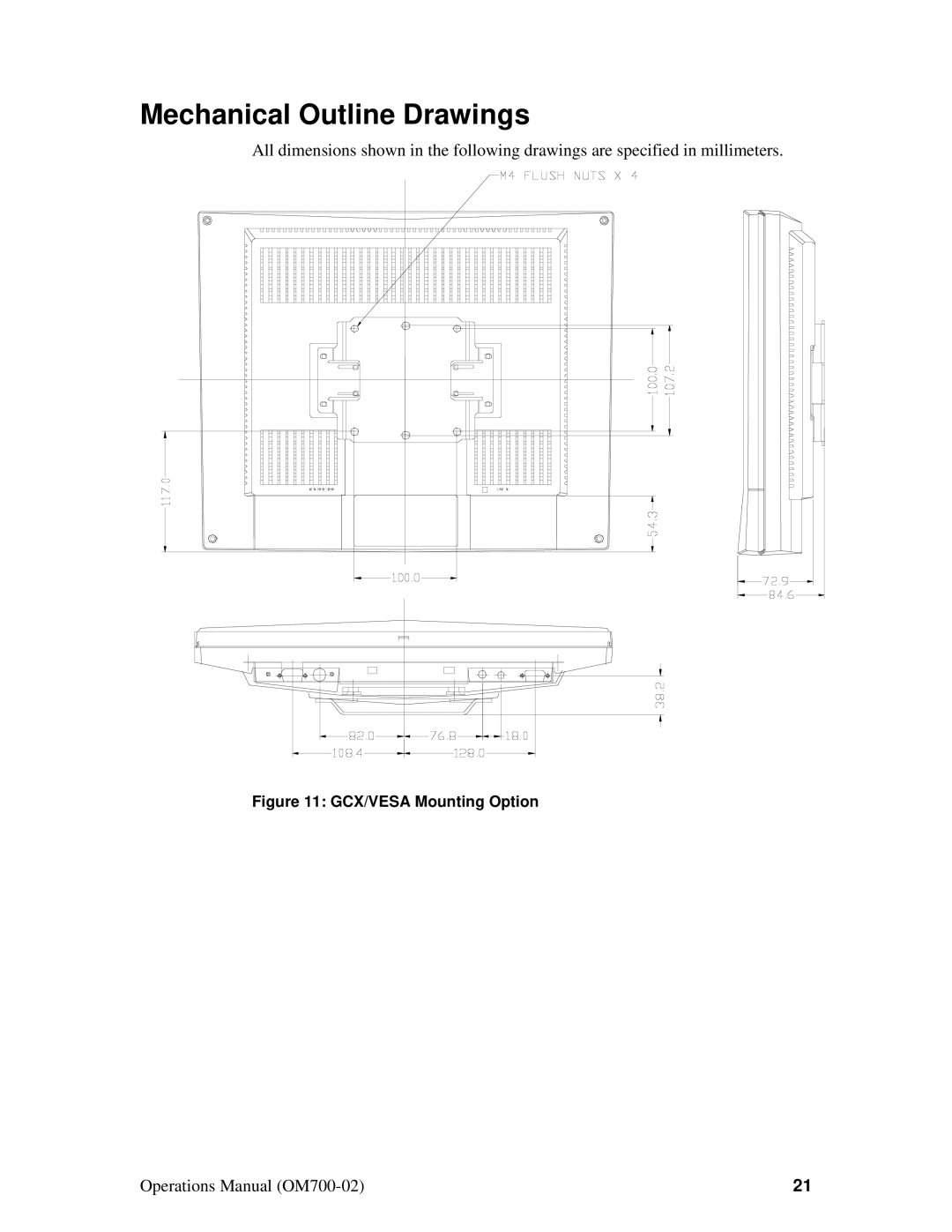 Planar D6015TM manual Mechanical Outline Drawings, GCX/VESA Mounting Option 