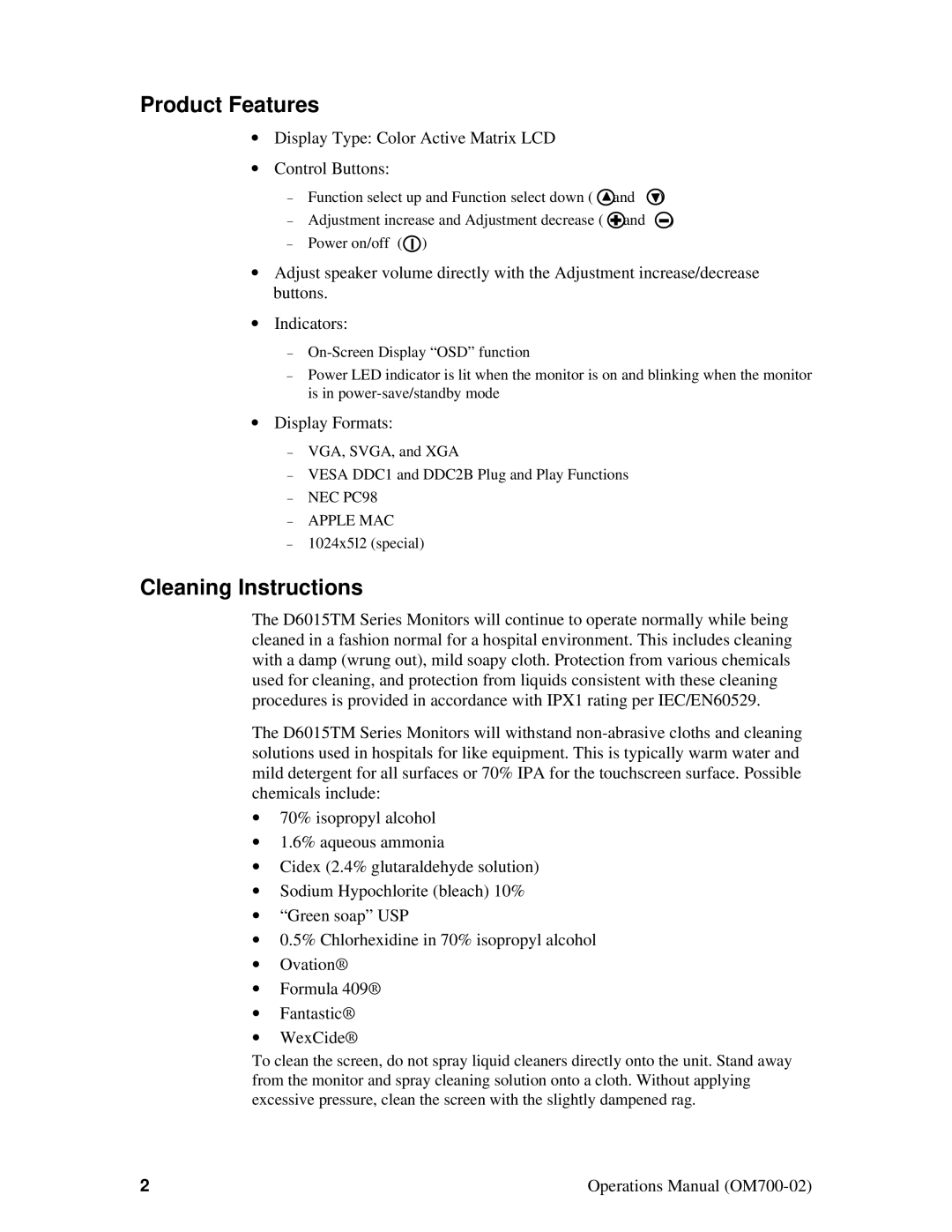 Planar D6015TM manual Product Features, Cleaning Instructions 