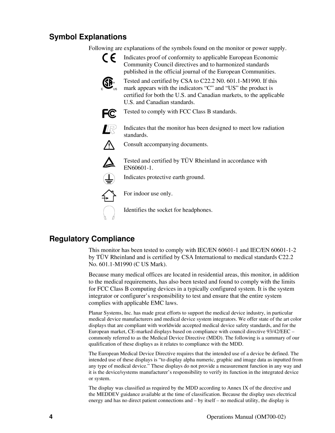 Planar D6015TM manual Symbol Explanations, Regulatory Compliance 