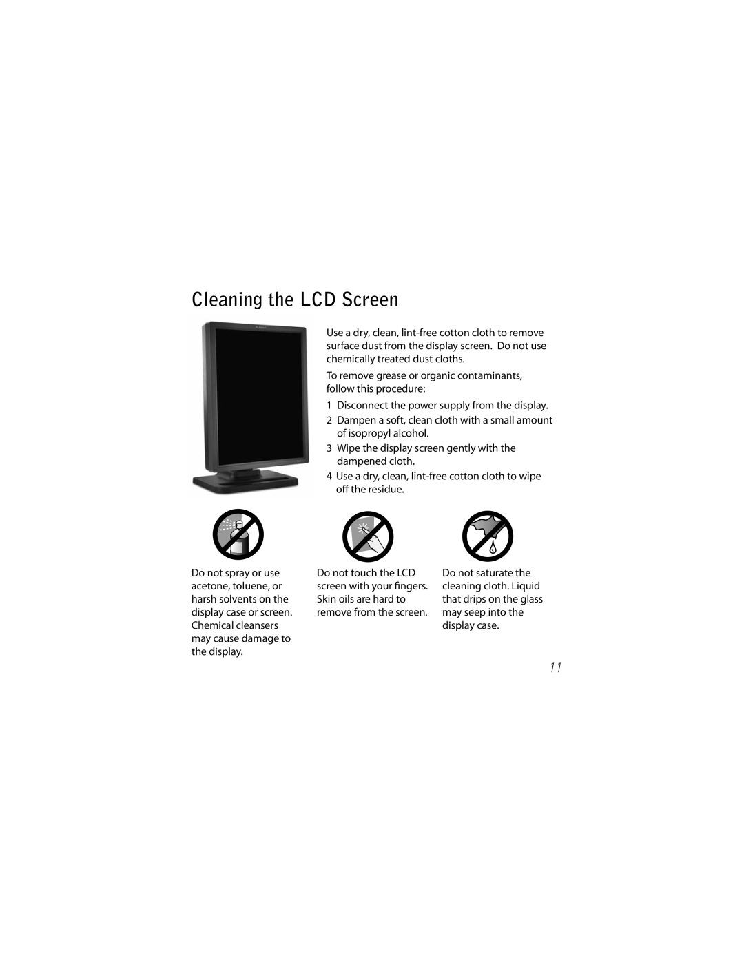 Planar Dome E2c manual Cleaning the LCD Screen 