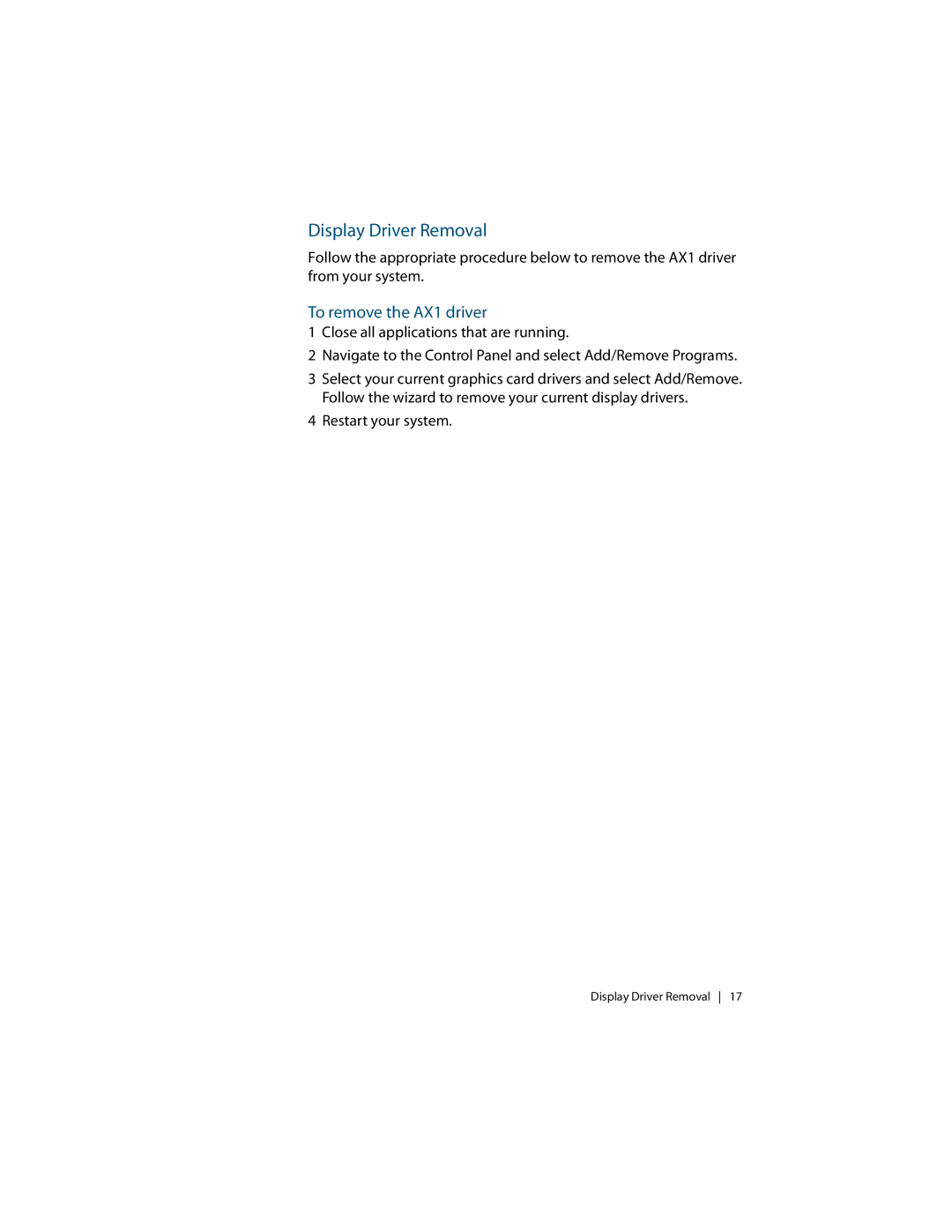 Planar E2c Display manual Display Driver Removal, To remove the AX1 driver 