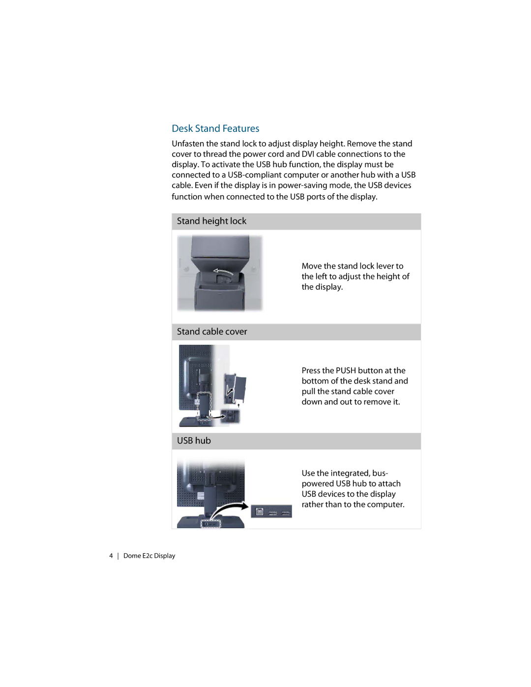 Planar E2C manual Desk Stand Features, Stand cable cover 