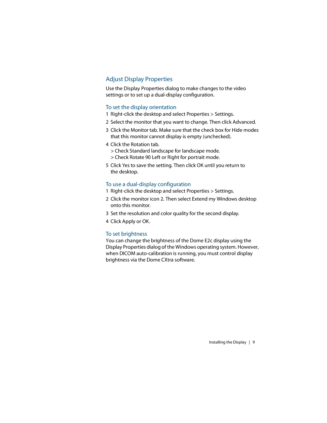 Planar E2C manual Adjust Display Properties, To set the display orientation, To use a dual-display configuration 