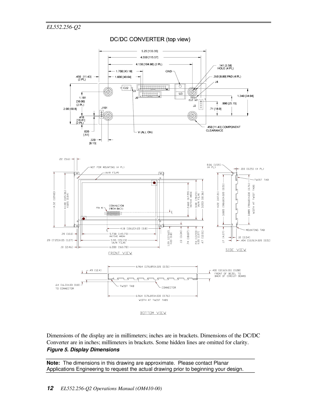 Planar EL552.256-Q2 manual Display Dimensions 