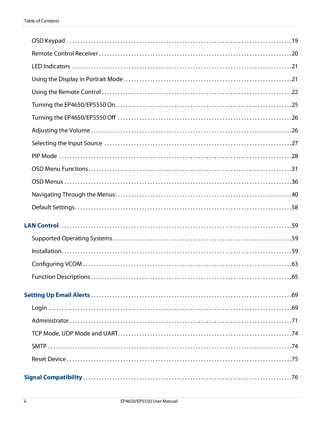 Planar EP4650, EP5550 manual Navigating Through the Menus 