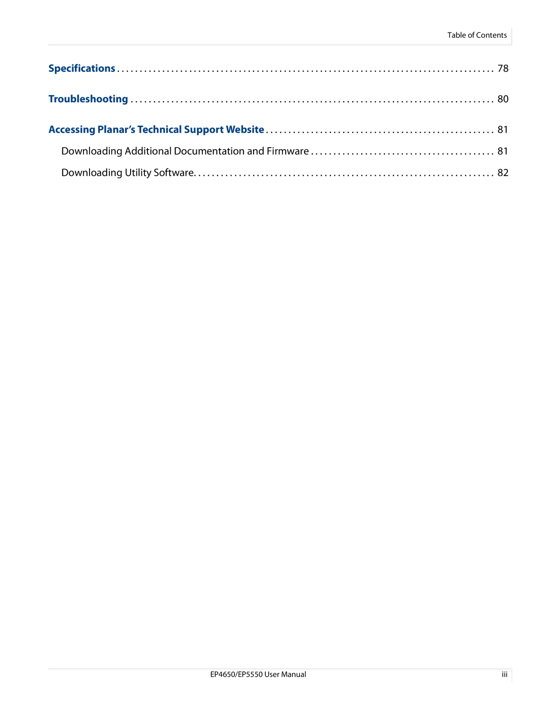 Planar EP5550, EP4650 manual Downloading Additional Documentation and Firmware 