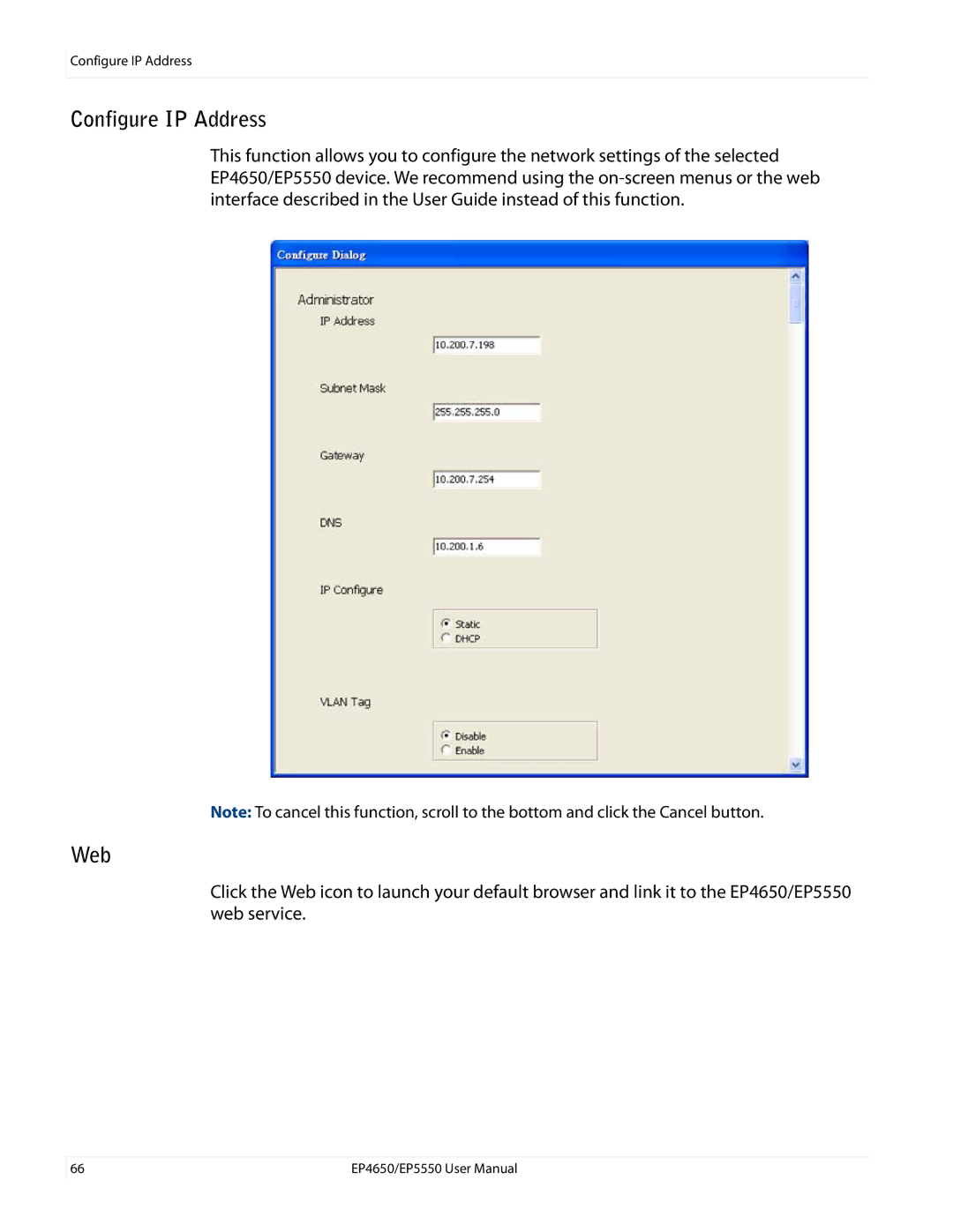 Planar EP4650, EP5550 manual Configure IP Address, Web 