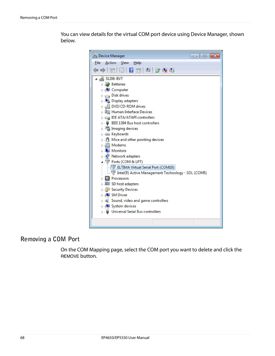 Planar EP4650, EP5550 manual Removing a COM Port 