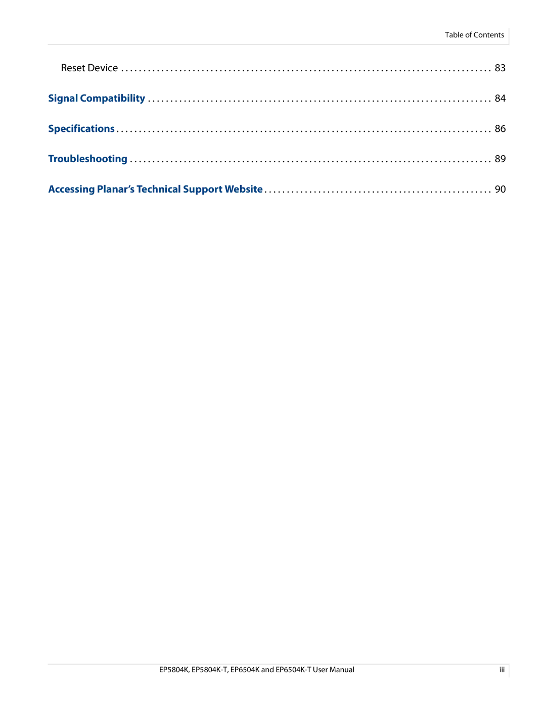 Planar EP5804K/EP5804K-T, EP6504K/EP6504K-T manual Accessing Planar’s Technical Support Website 