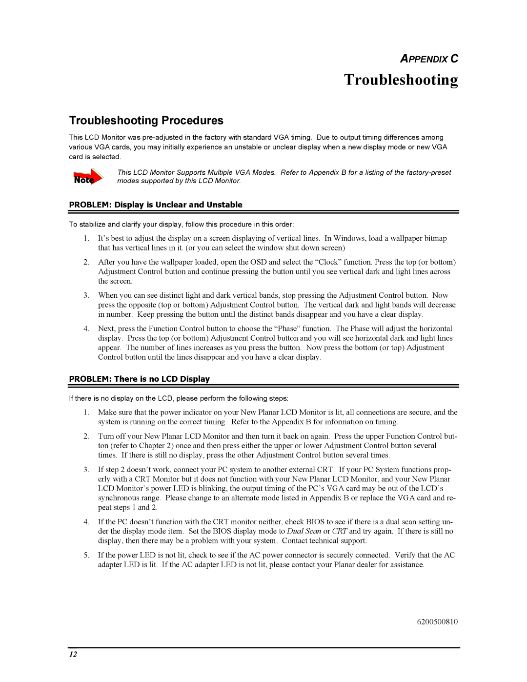 Planar FWT1503Z manual Troubleshooting Procedures 