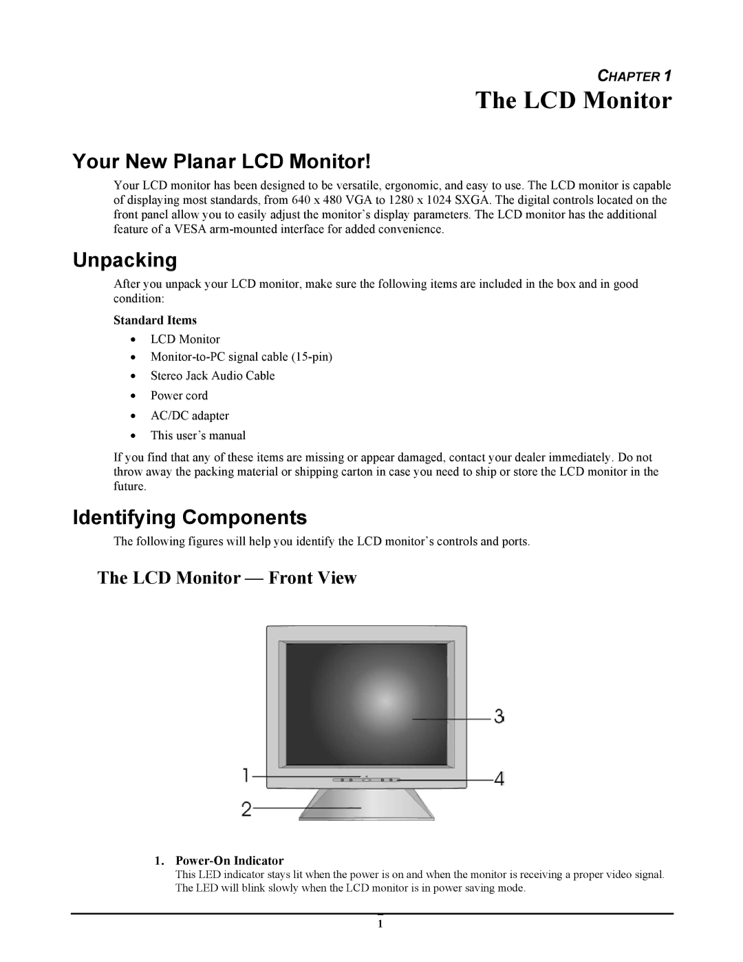 Planar FWT1744NU manual Your New Planar LCD Monitor, Unpacking, Identifying Components 