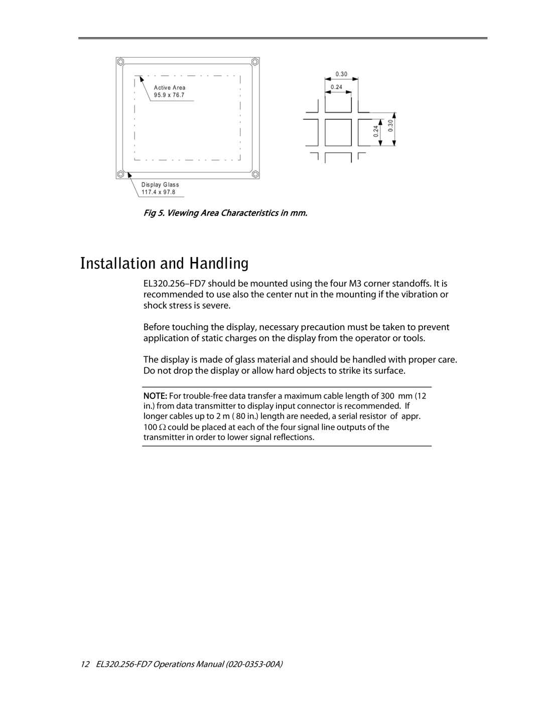 Planar EL320.256-FD7, High Contrast Display, High Brightness user manual Installation and Handling 