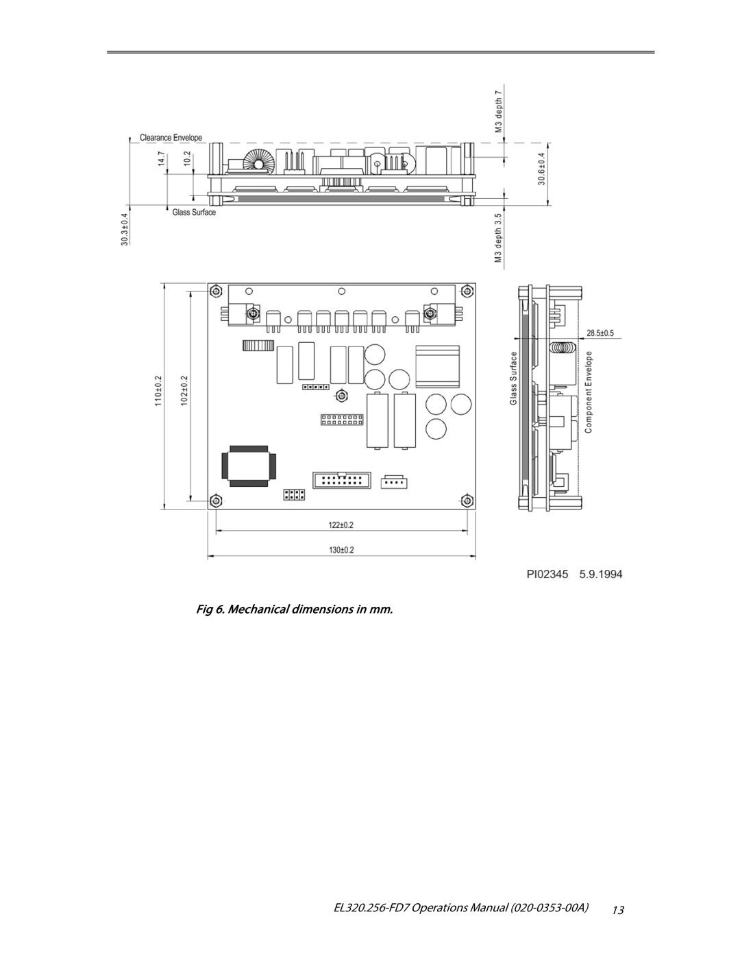 Planar High Contrast Display, High Brightness, EL320.256-FD7 user manual Mechanical dimensions in mm 