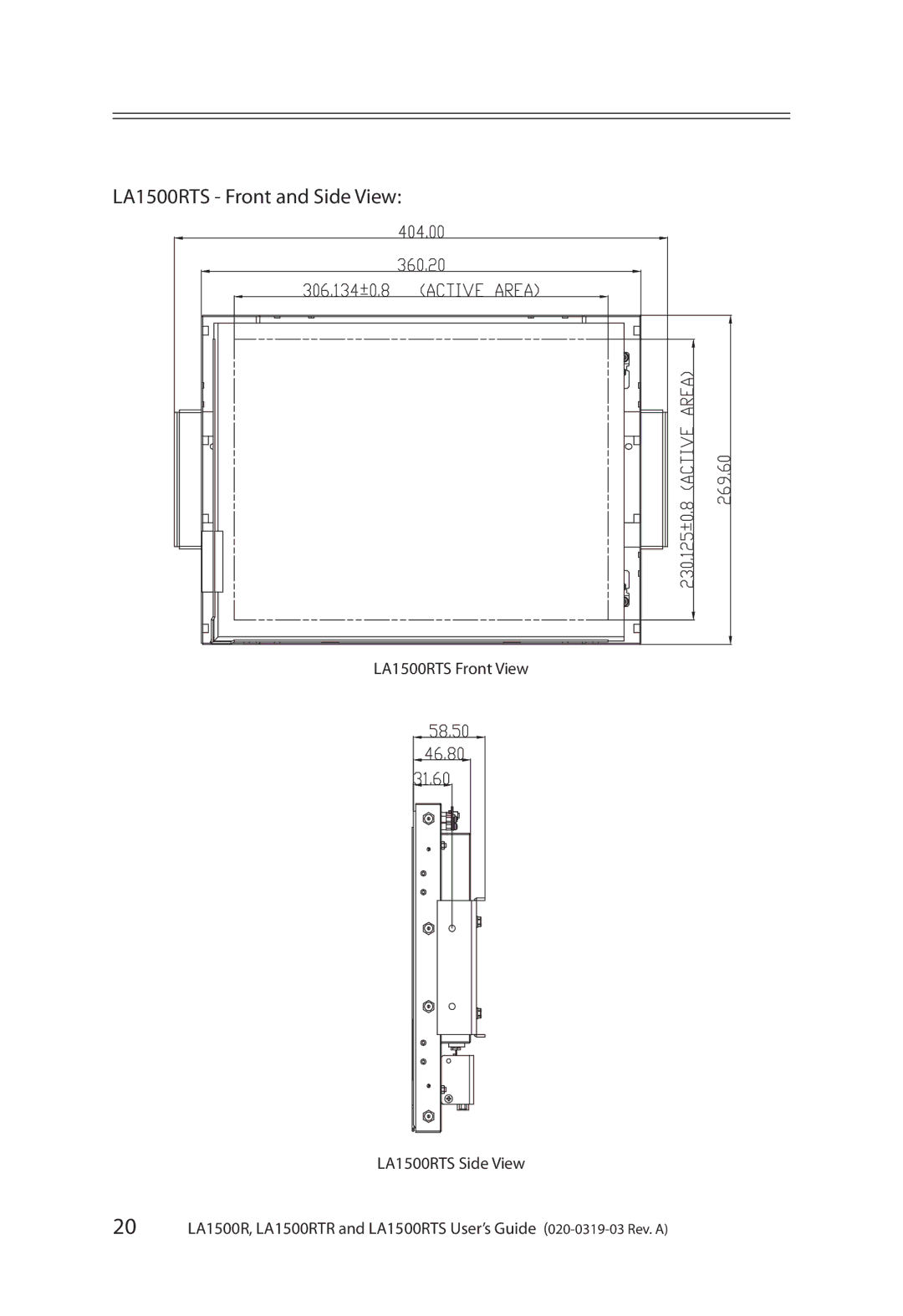 Planar LA1500RTR manual LA1500RTS Front and Side View 