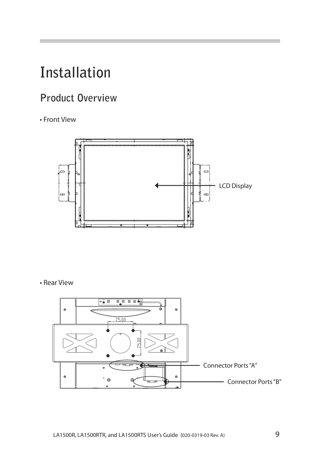 Planar LA1500RTR, LA1500RTS manual Installation, Product Overview, Front View, Rear View 