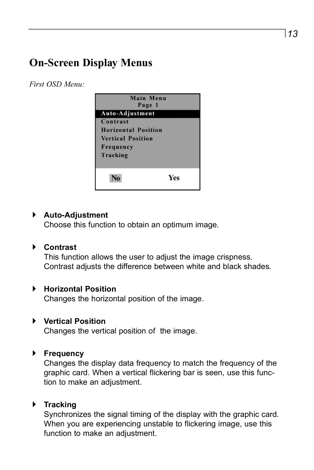 Planar LA1500RTR manual On-Screen Display Menus 