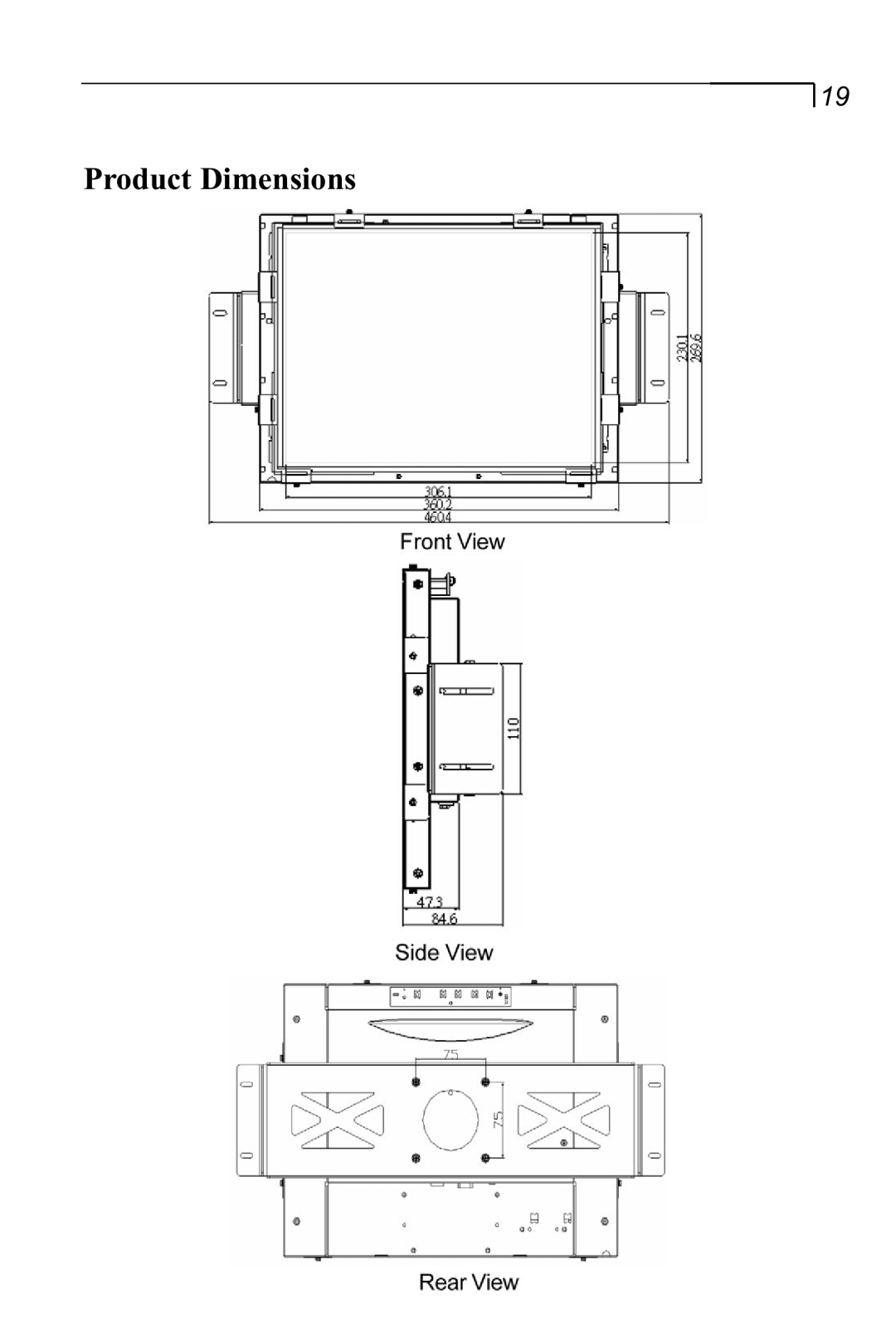 Planar LA1500RTR manual Product Dimensions 