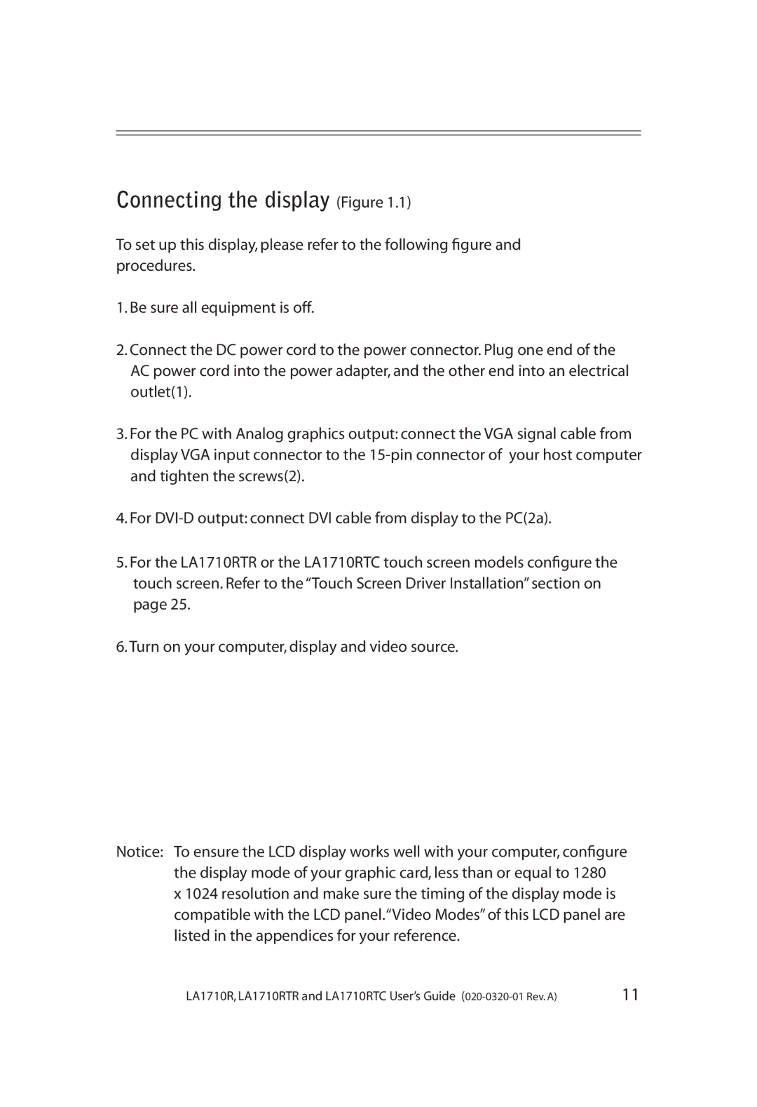 Planar LA1710RTC, LA1710RTR manual Connecting the display Figure 