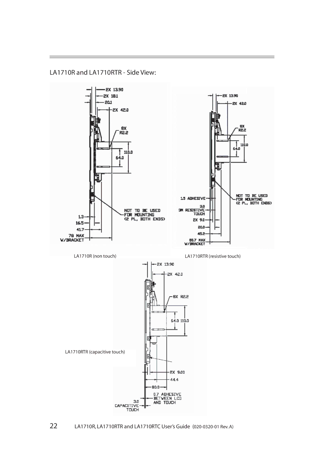 Planar LA1710RTC manual LA1710R and LA1710RTR Side View 