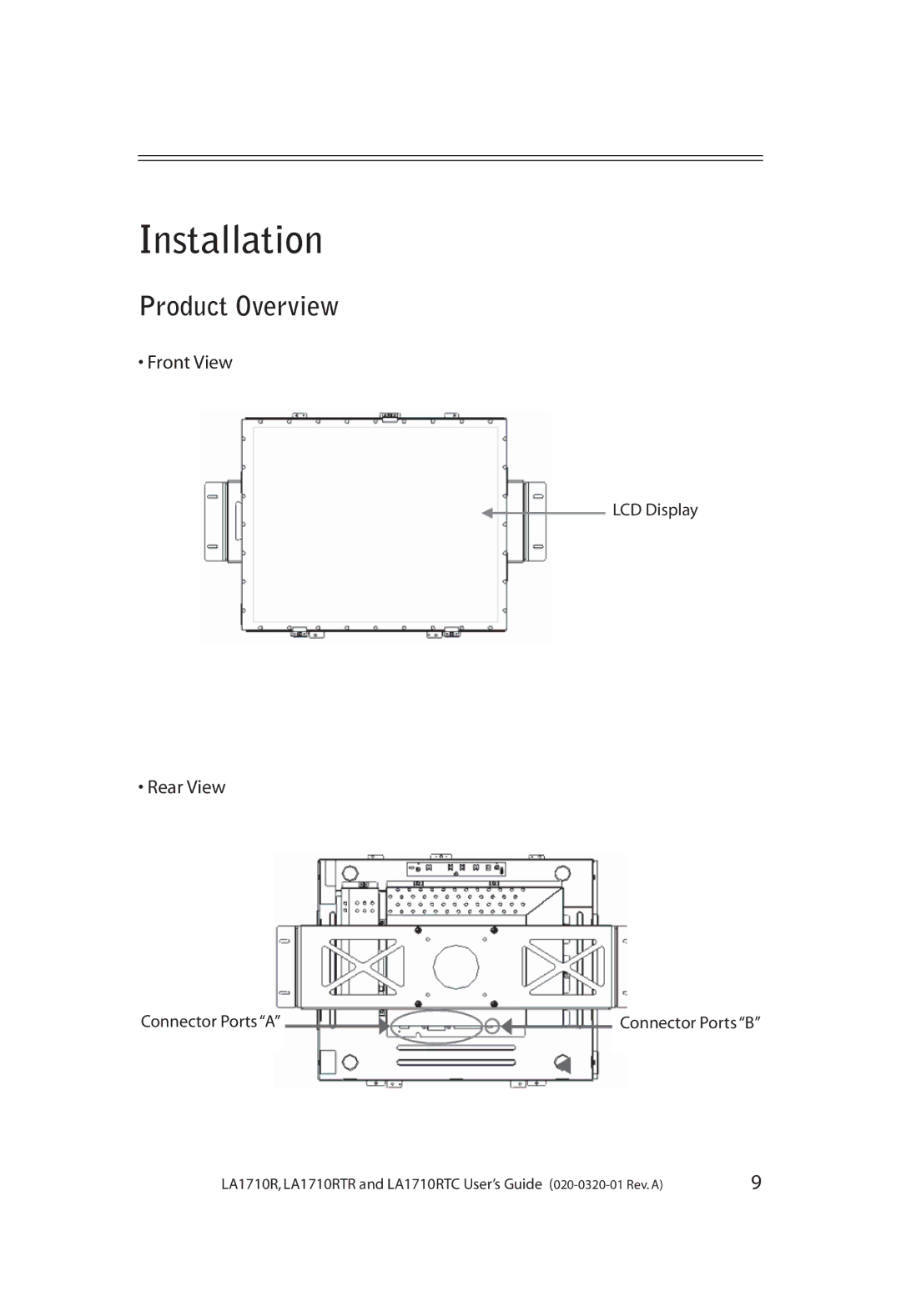 Planar LA1710RTR, LA1710RTC manual Installation, Product Overview 