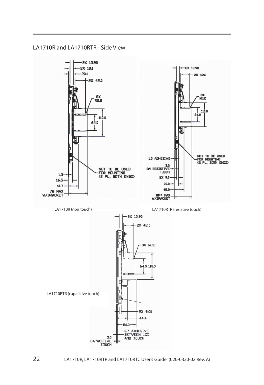 Planar LA1710RTC manual LA1710R and LA1710RTR Side View 