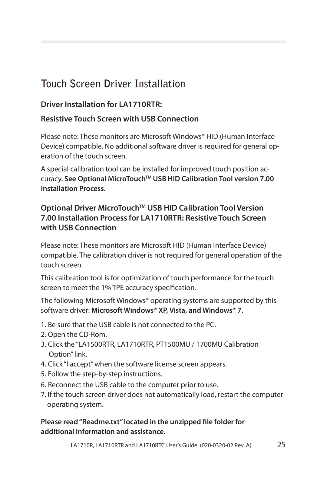 Planar LA1710RTR, LA1710RTC manual Touch Screen Driver Installation, Installation Process 