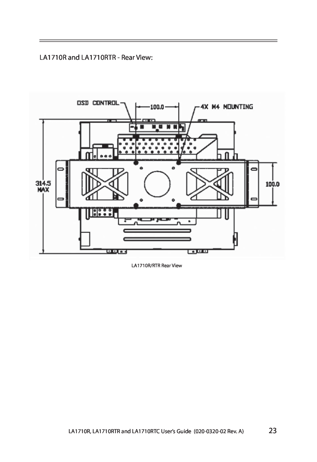 Planar LA1710RTC manual LA1710R and LA1710RTR - Rear View, LA1710R/RTR Rear View 