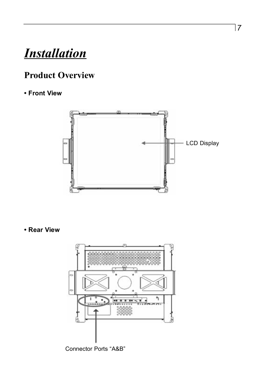 Planar LA1910RTC manual Installation, Product Overview, Front View, Rear View 