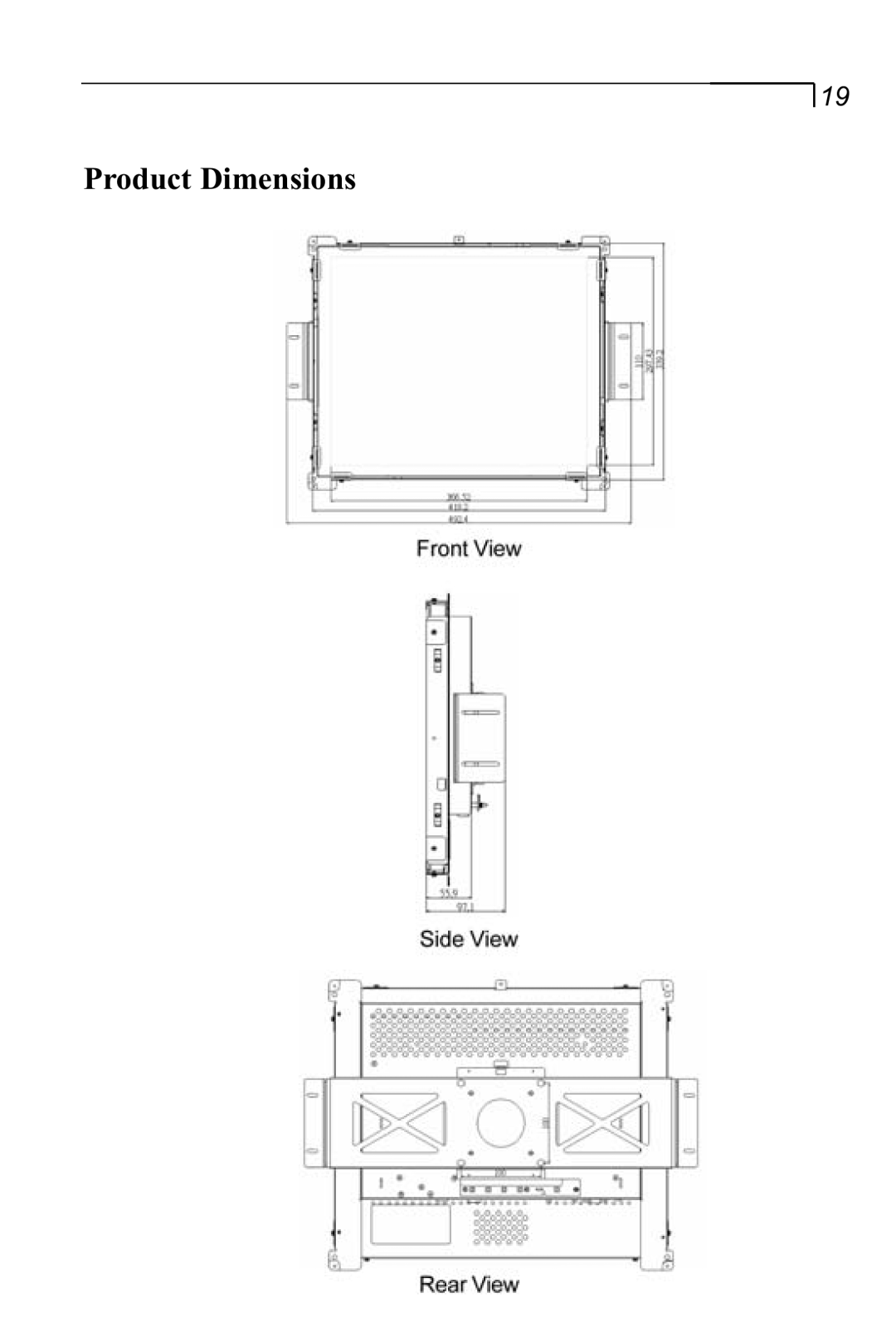 Planar LA1910RTC manual Product Dimensions 