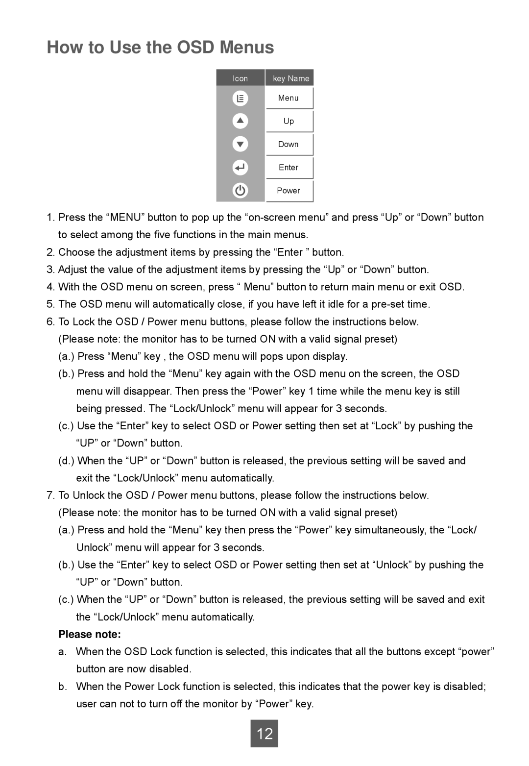 Planar LA1950RTR, LA1950RTC, LA1950RTS manual How to Use the OSD Menus, Please note 