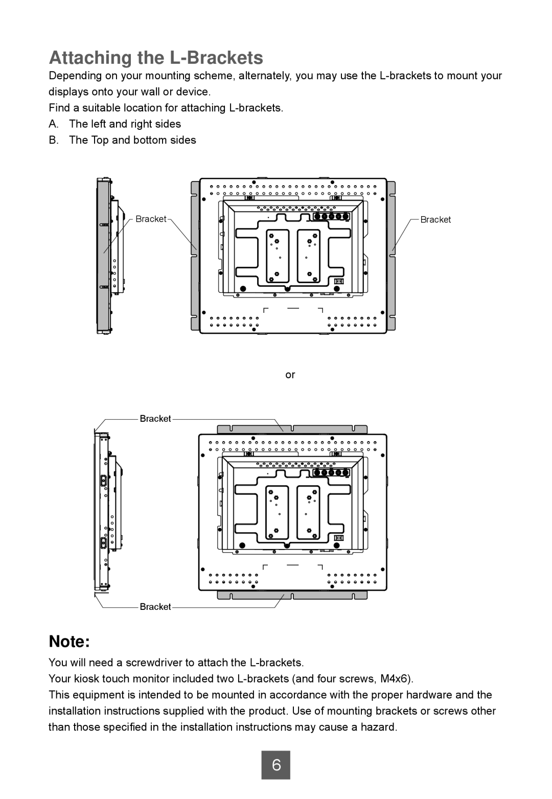 Planar LA1950RTC, LA1950RTS, LA1950RTR manual Attaching the L-Brackets 