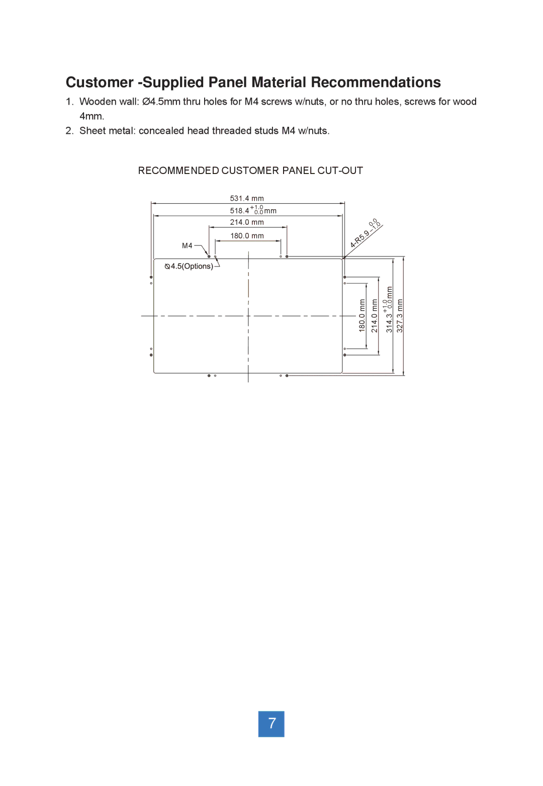 Planar LA2250RTPW manual Customer -Supplied Panel Material Recommendations 